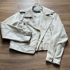 Zara Beige Faux Leather Biker Jacket